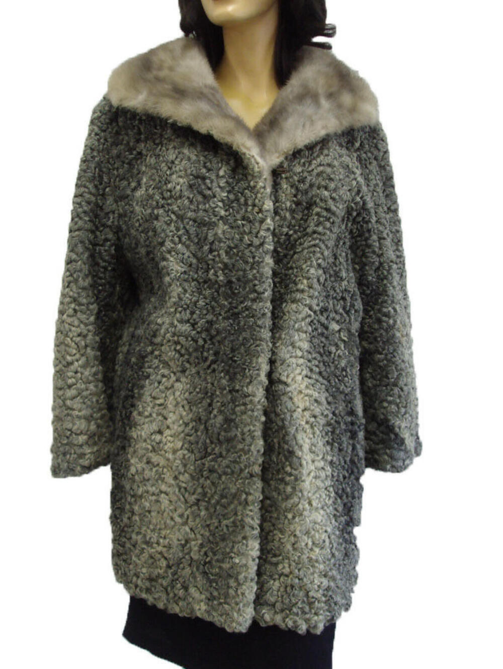 MINT GRAY GREY ASTRAKHAN LAMB FUR JACKET COAT WOMEN WOMAN SIZE 8